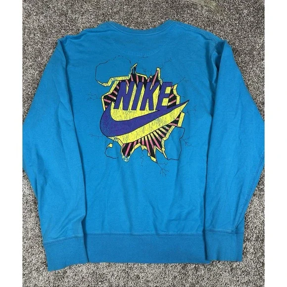 Vintage Nike Sweatshirt‎ Men's Large Retro Logo Pullover Aqua Blue 90s Y2K - Picture 3 of 11